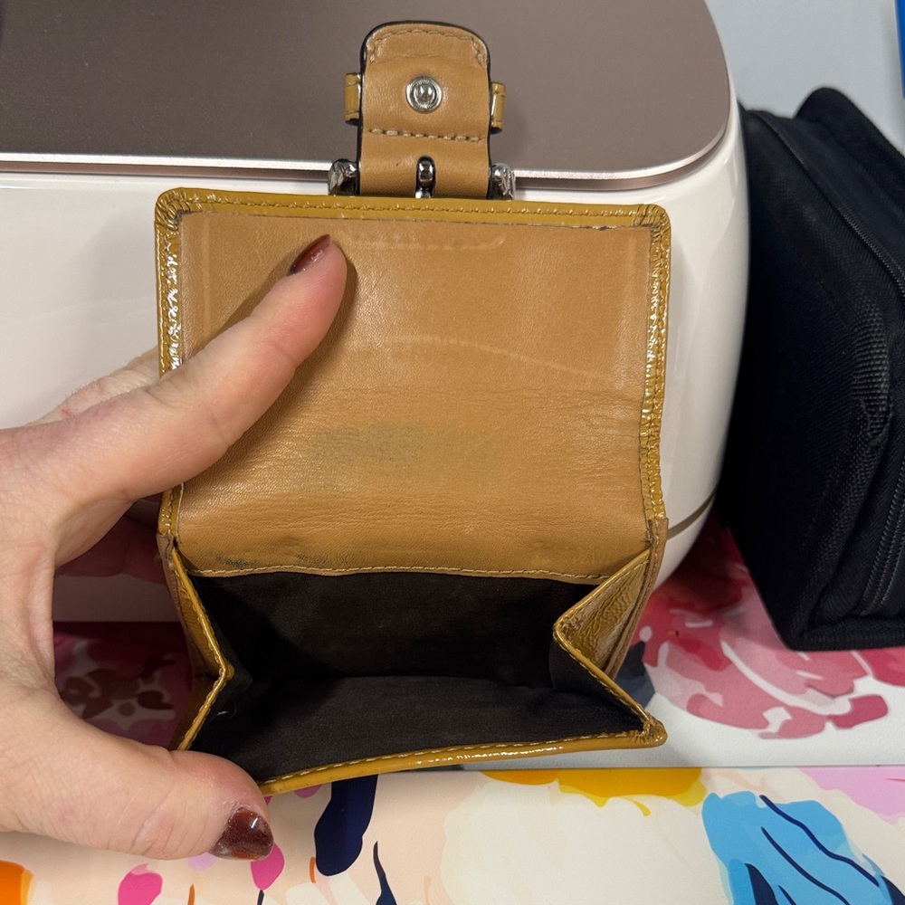 Coach Brown and Tan Canvas Wallet with Gold Buckle - Picture 2 of 3